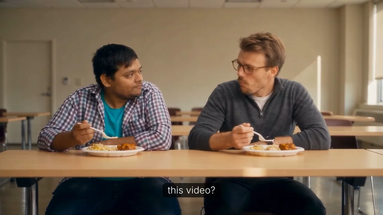 Both characters sharing a meal in the film