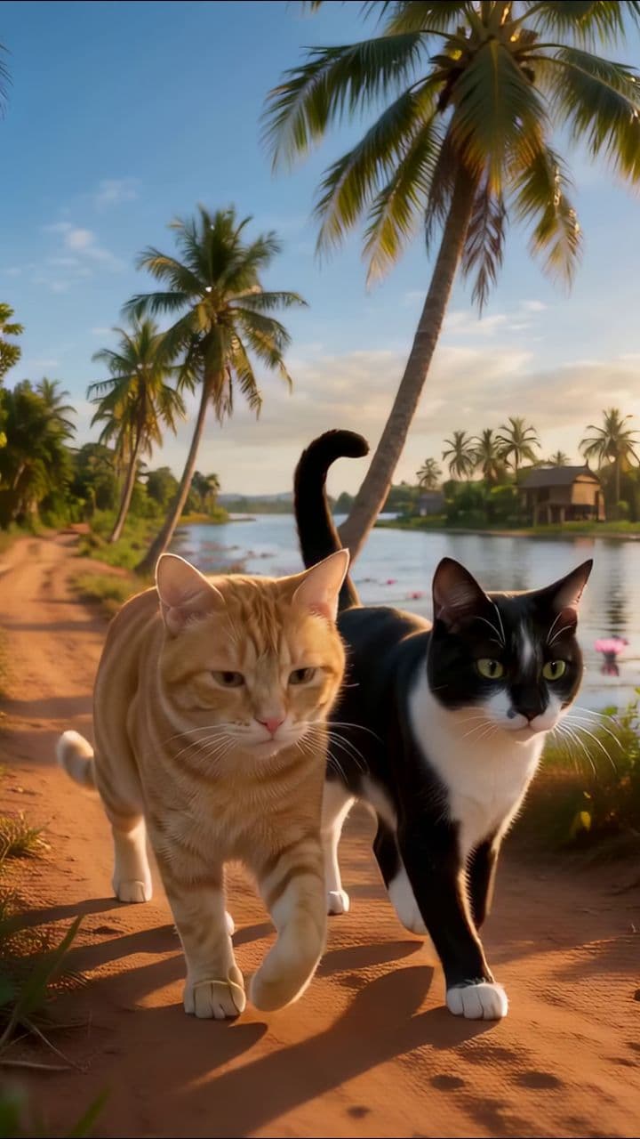 Feline Journey by the Cambodian Lake