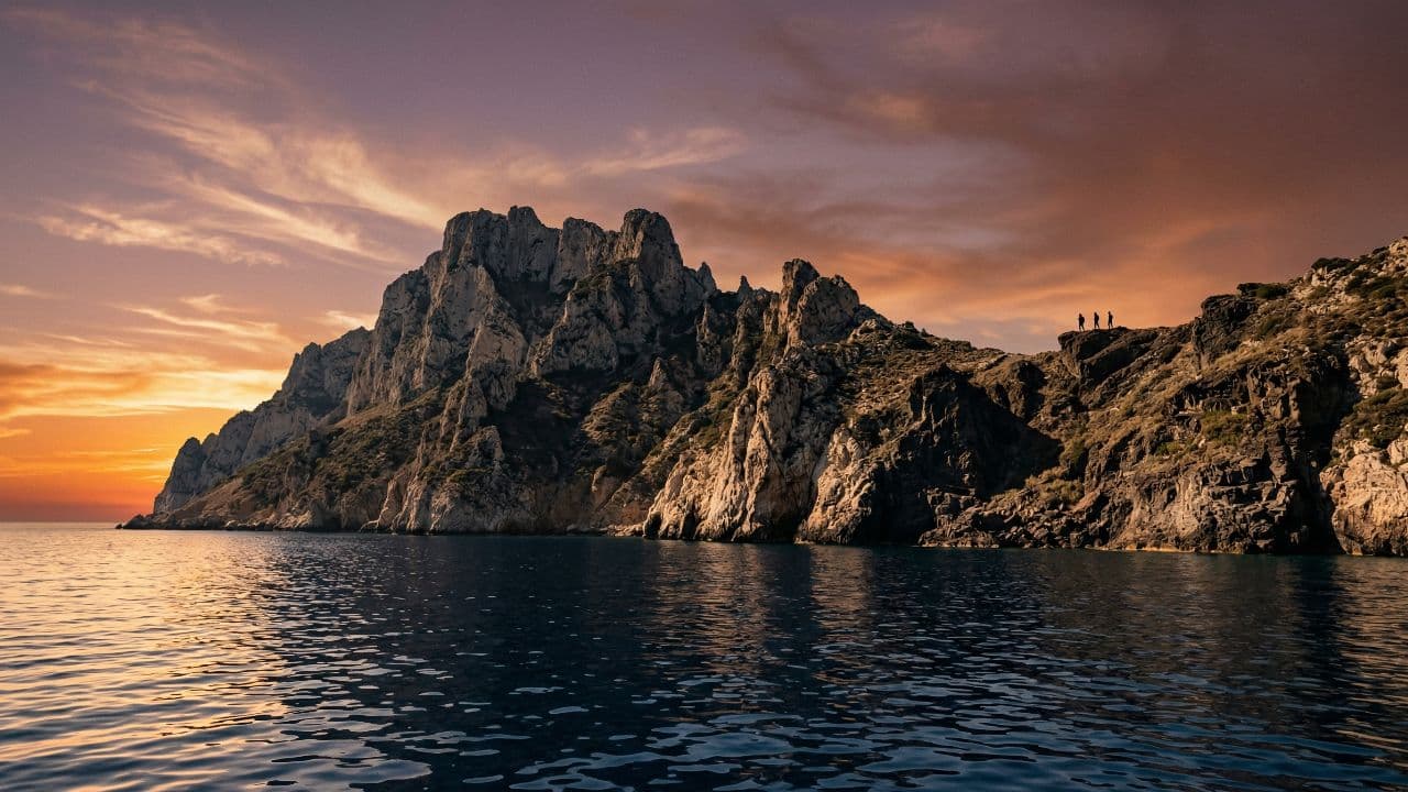 Sunset Mermaids on Mediterranean Rocks