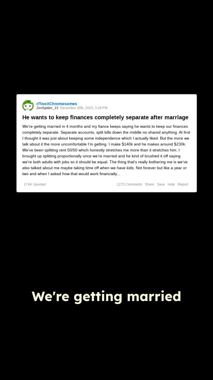 Fiancé Insists on Separate Finances