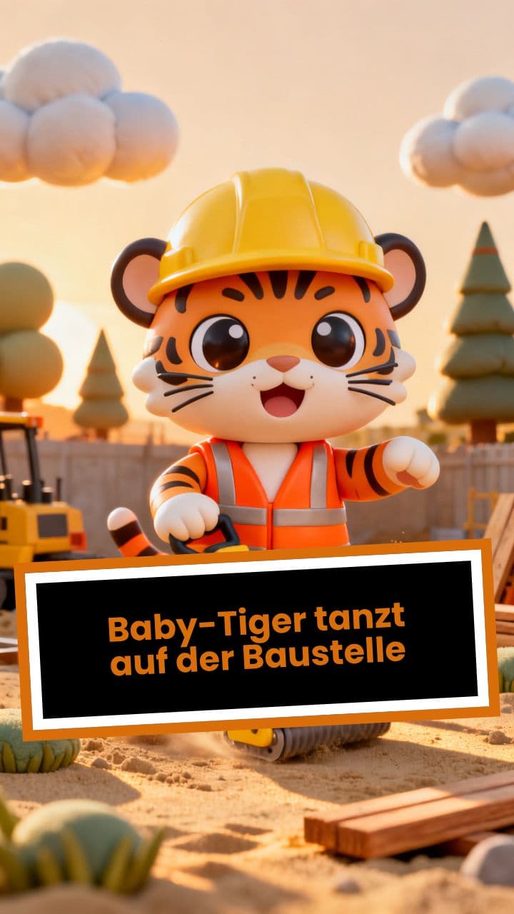 Baby-Tiger tanzt auf der Baustelle