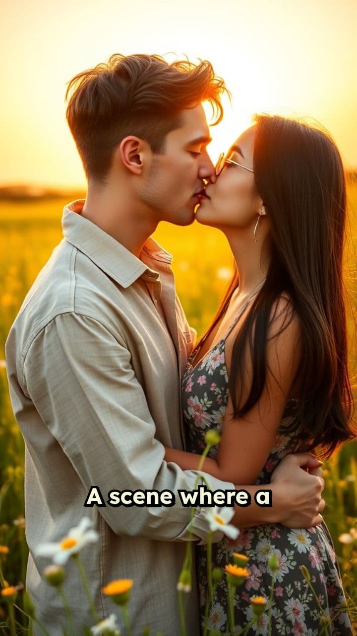 Camera Circling Young Couple Kissing