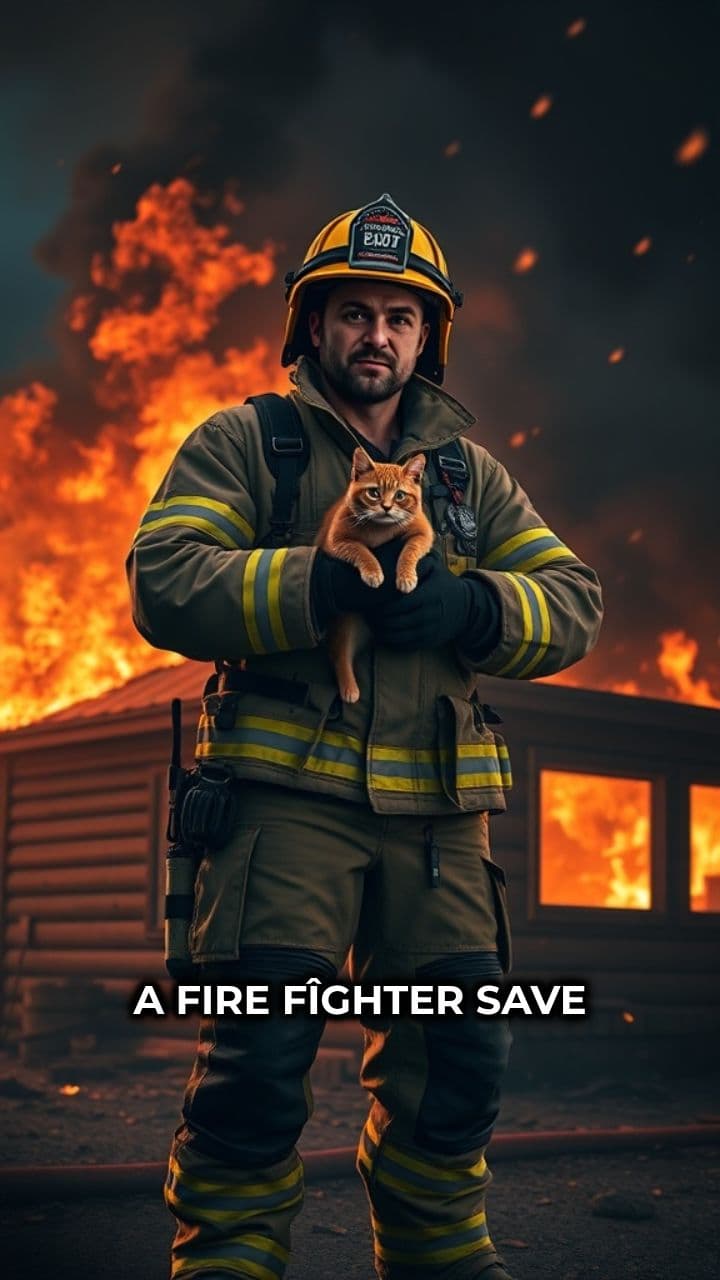 Firefighter Rescues Cat from Blaze
