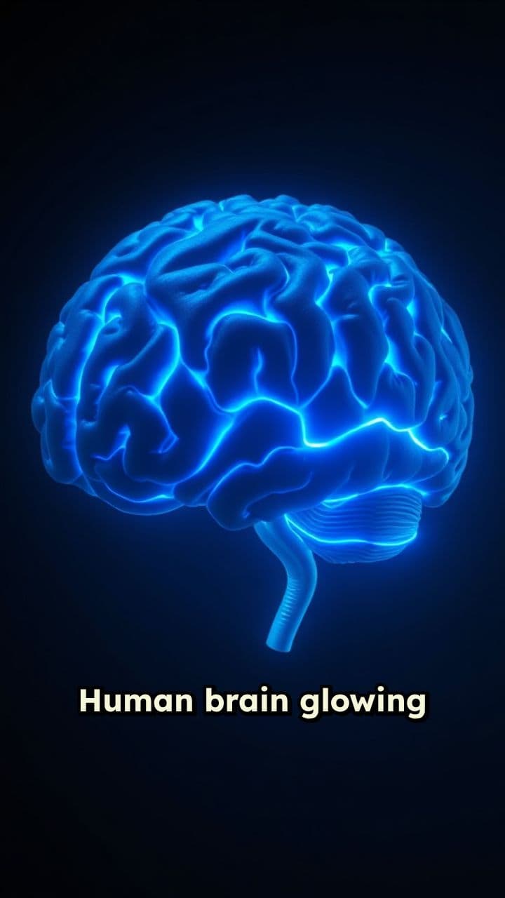 Glowing Brain in Neon Blue Light