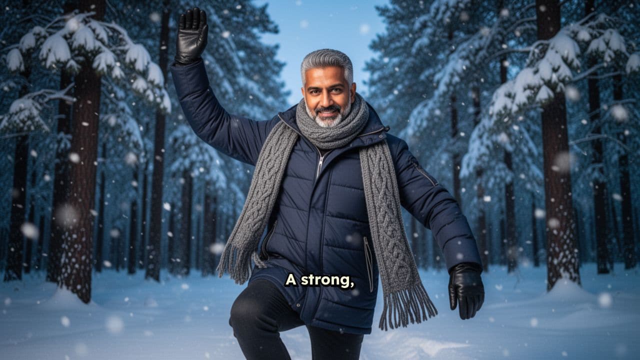 Bhangra New Year Greeting in Snow Forest