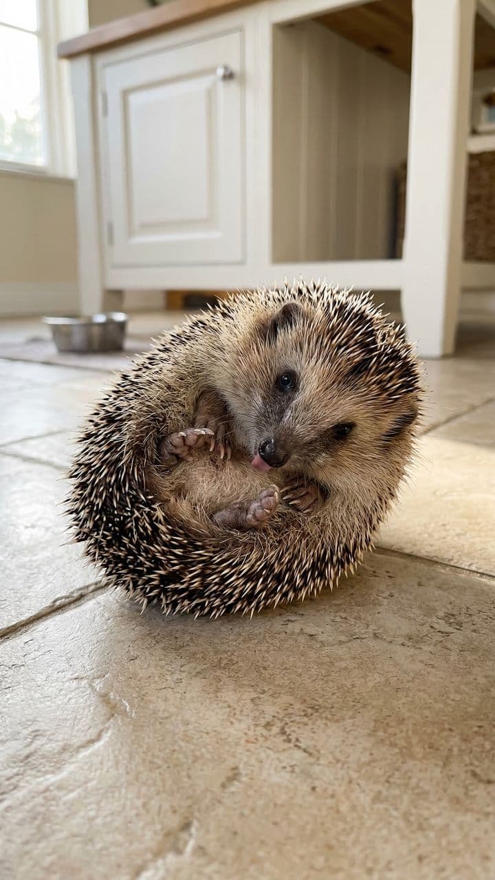 Hedgehog Grooming on My Kitchen Floor