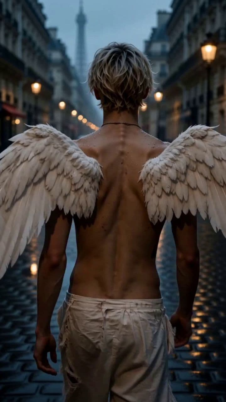 Ángel en París lluvioso