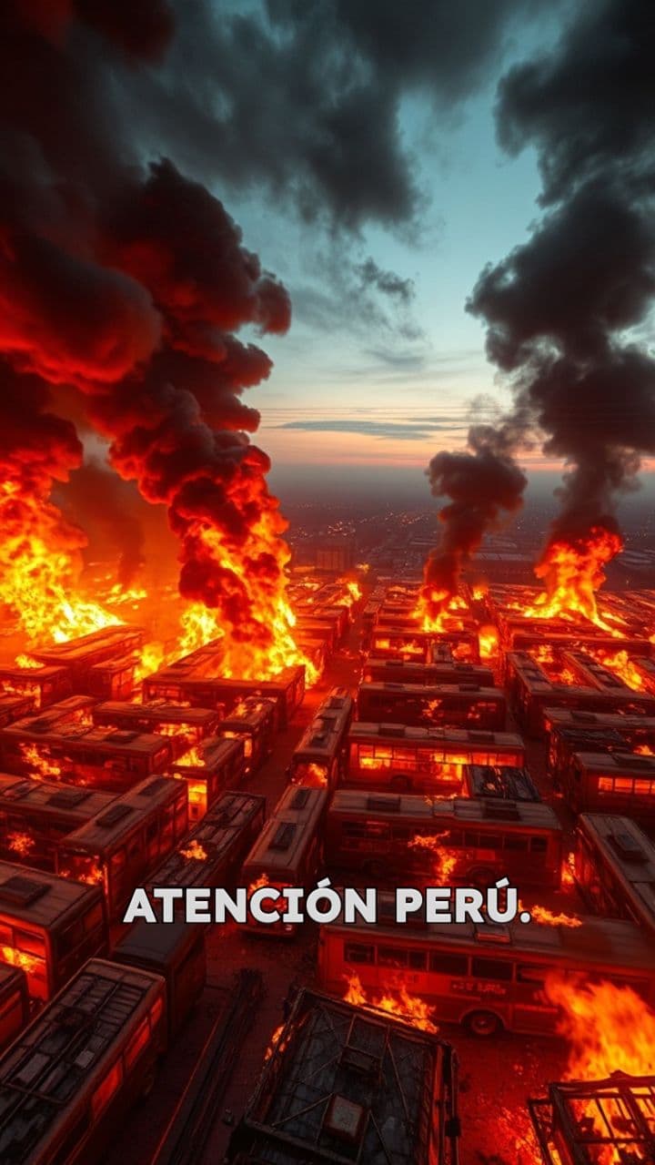 Incendio destruye buses en Ate, Perú